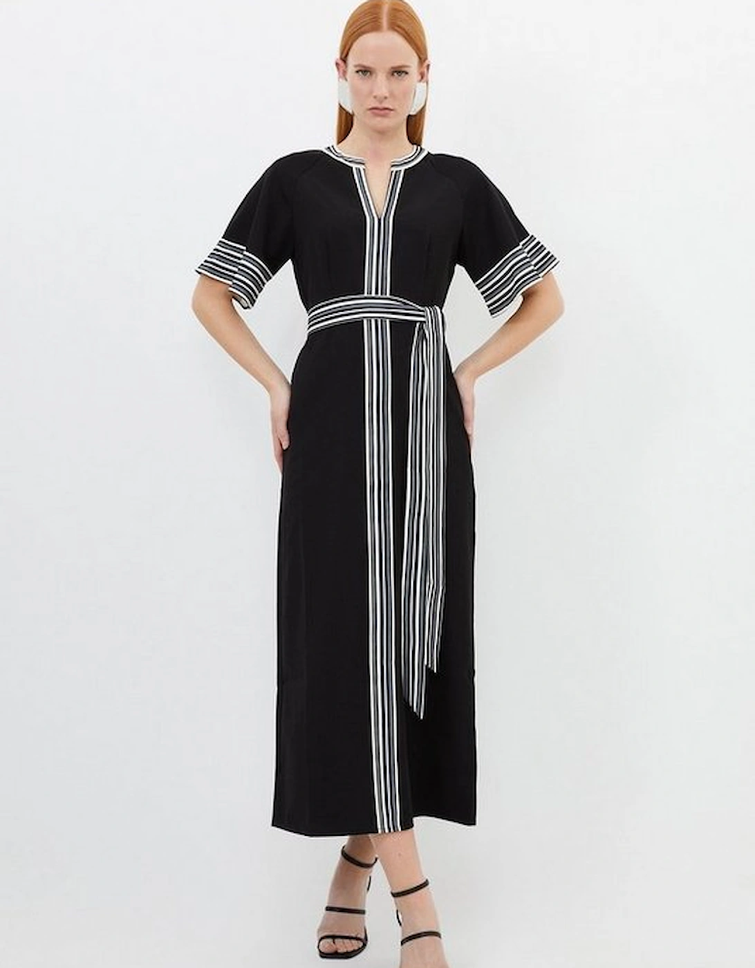 Contrast Twill Woven Belted Midaxi Dress, 5 of 4