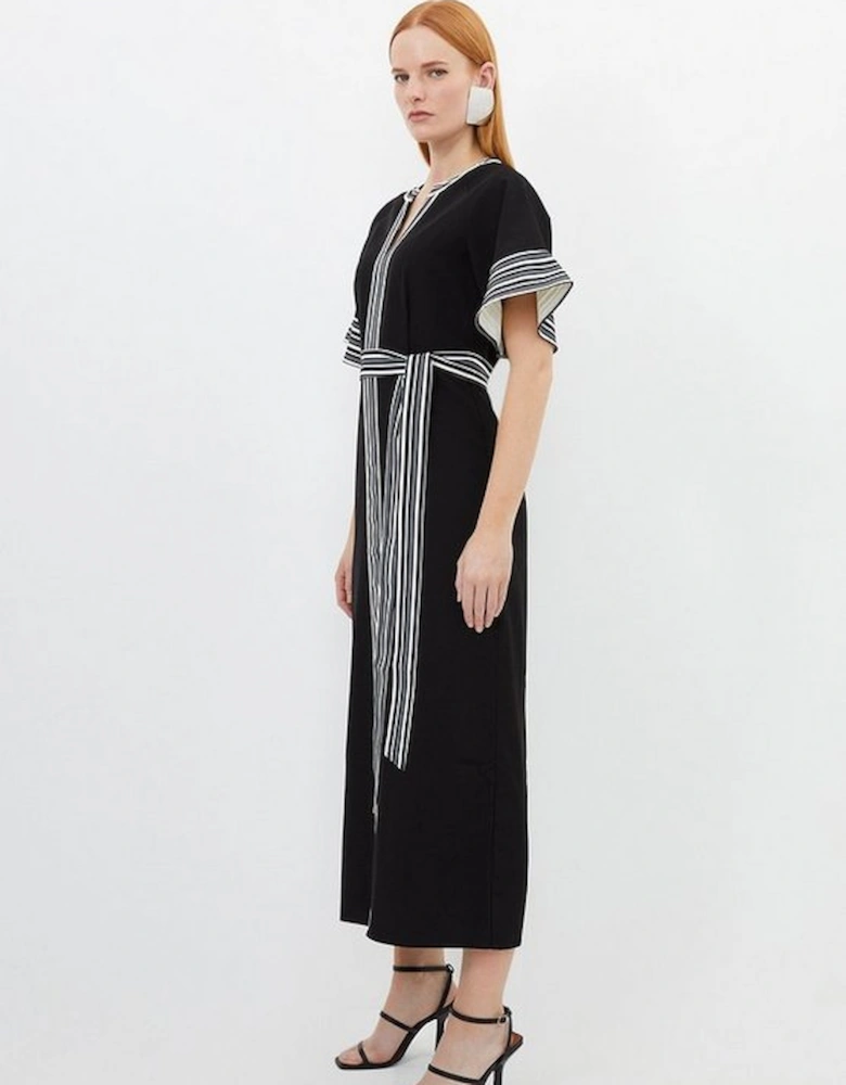 Contrast Twill Woven Belted Midaxi Dress