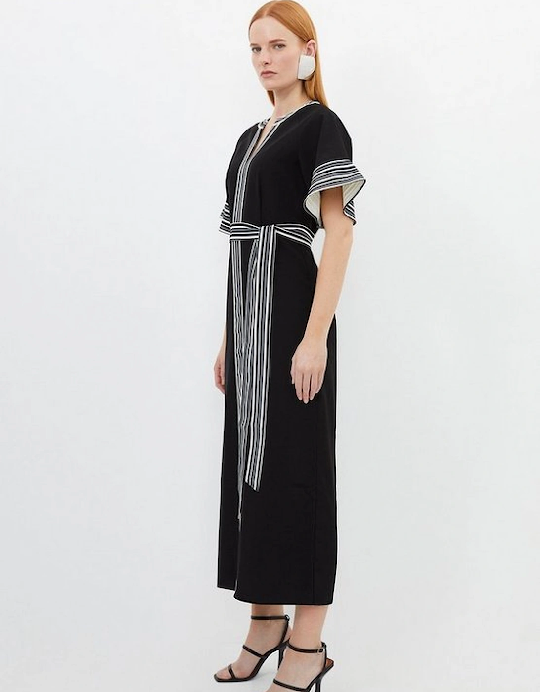 Contrast Twill Woven Belted Midaxi Dress