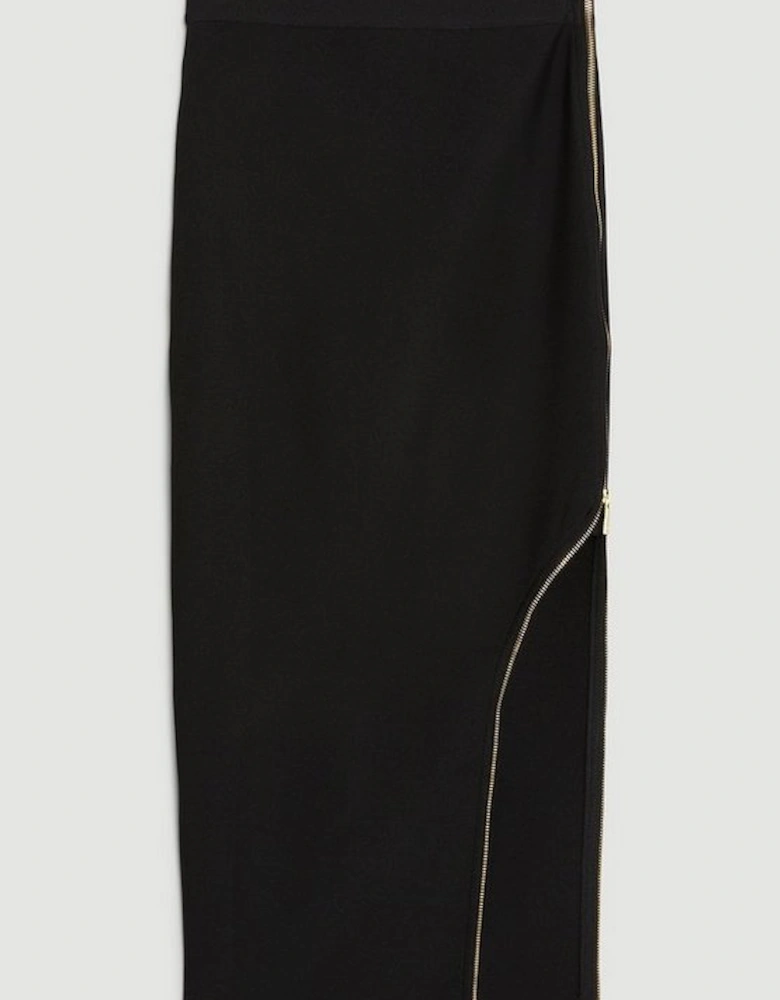 Figure Form Bandage Zip Detail Knit Midi Skirt