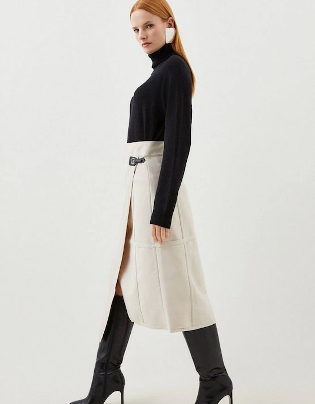 Figure Form Bandage Knit Asymmetric Midi Skirt