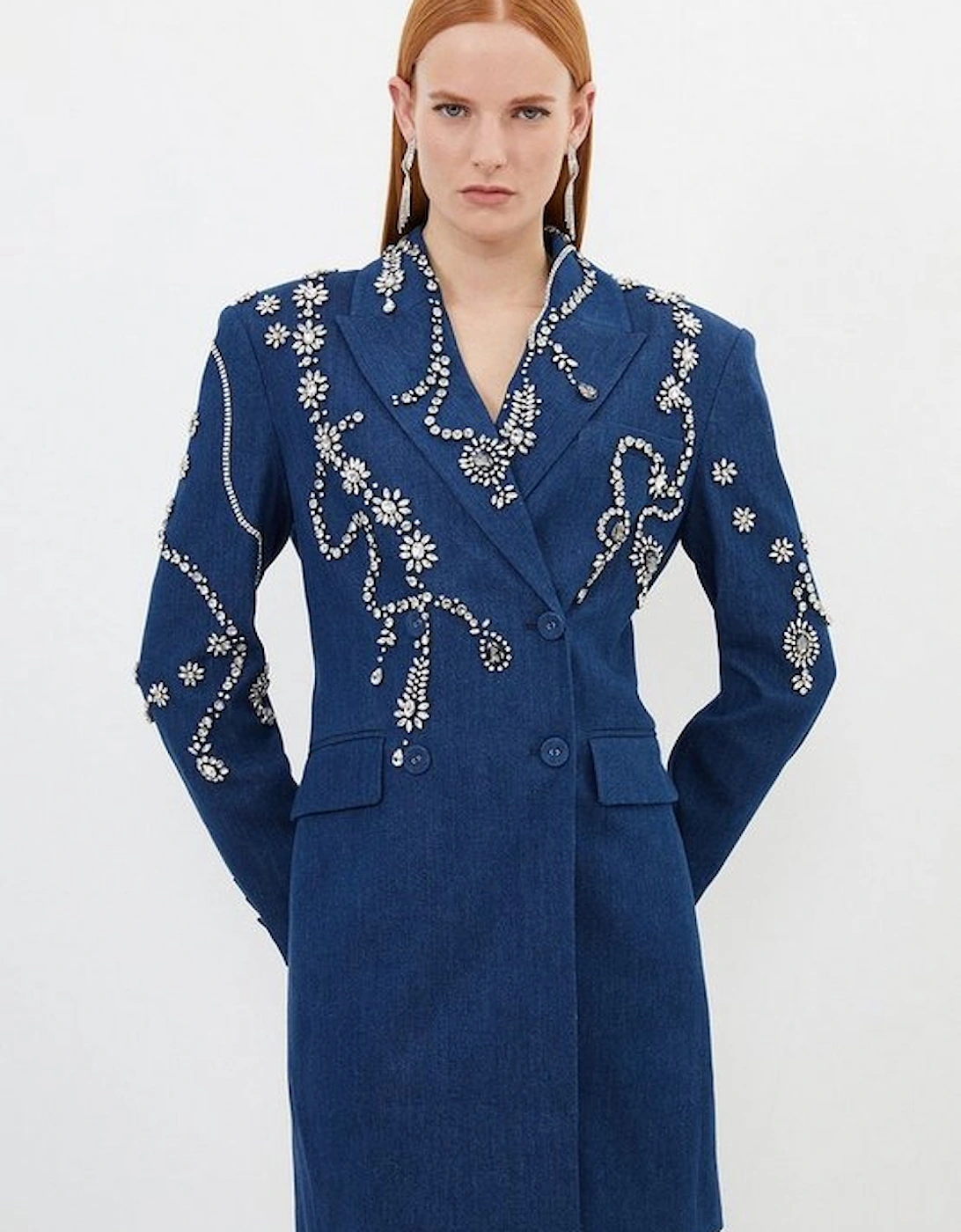 Embellished Denim Double Breasted Blazer Mini Dress, 5 of 4