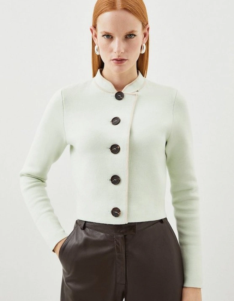 Compact Knit Wool Contrast Colour Crop Jacket