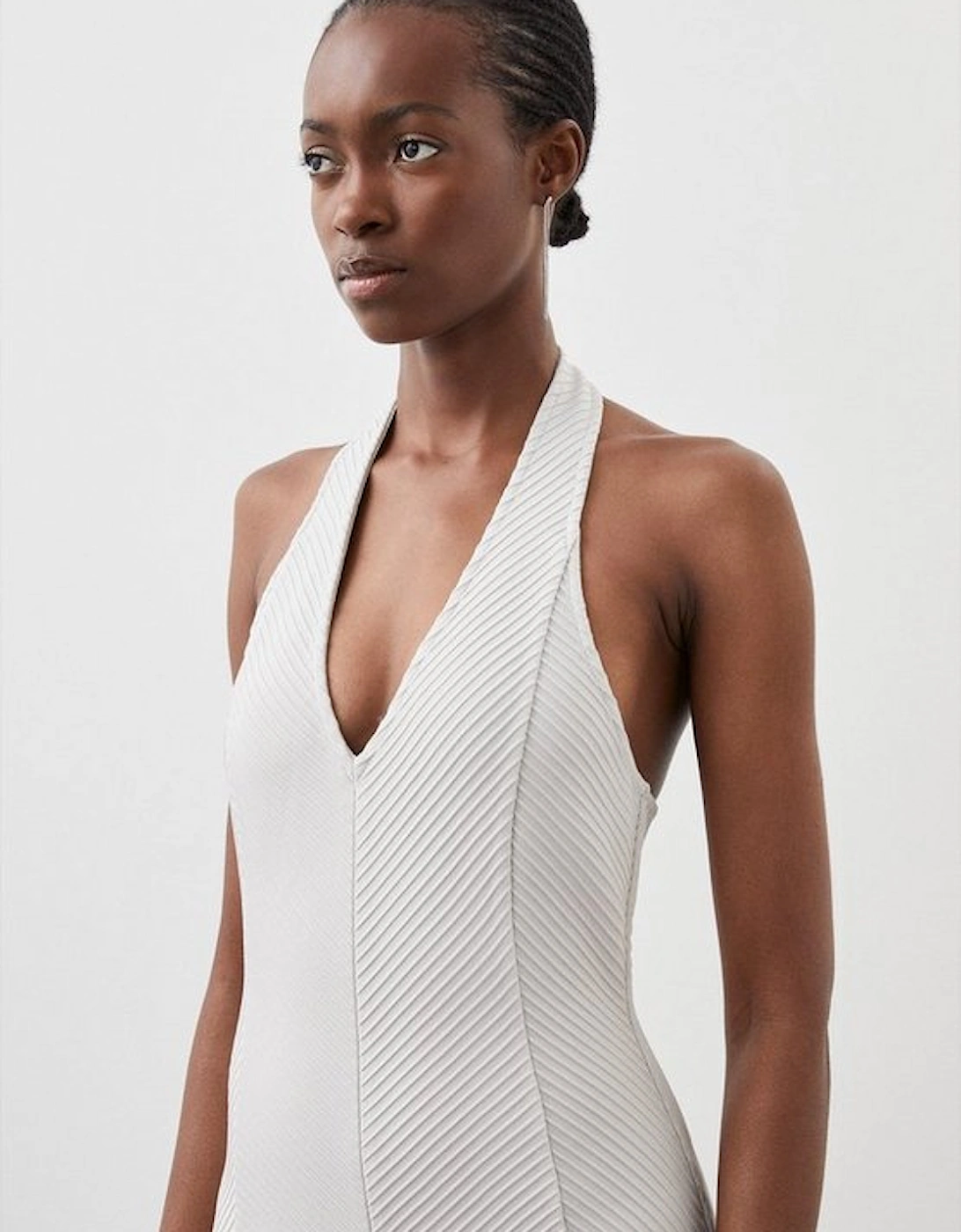 Figure Form Bandage Textured Knit Halter Midi Dress