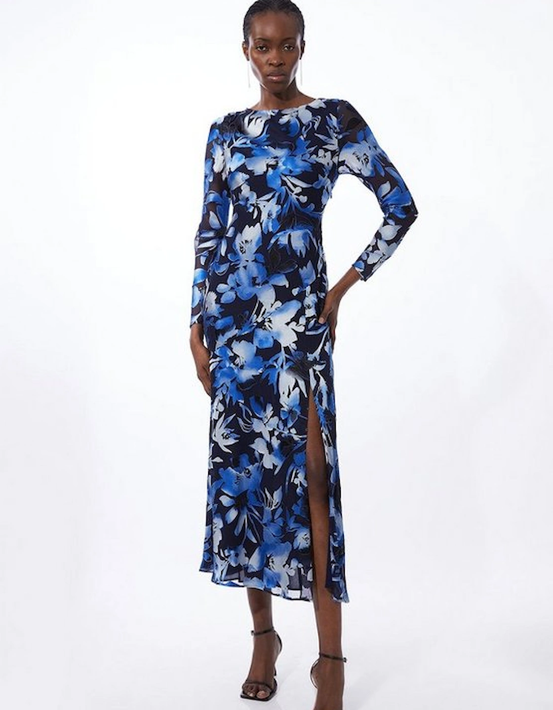 Satin Floral Devore Woven Midi Dress, 5 of 4