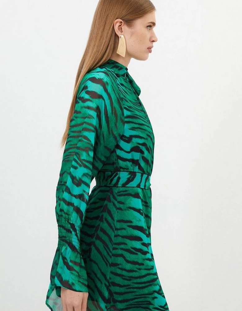 Wild Tiger Printed Georgette Woven Belted Mini Dress