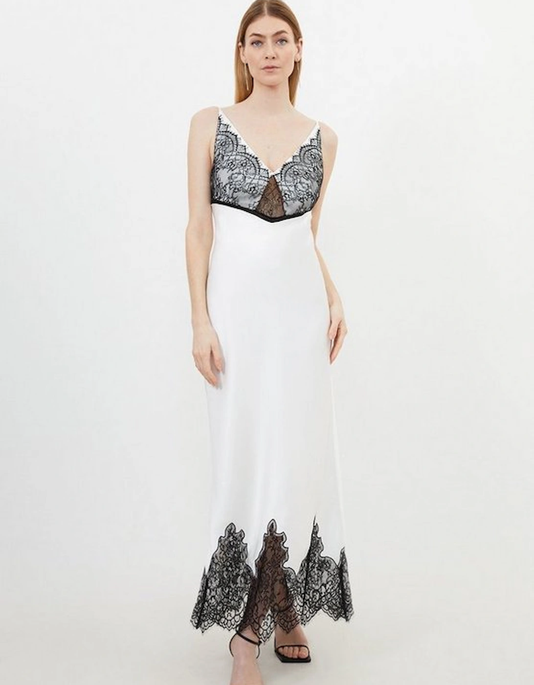 Satin Lace Strappy Woven Maxi Slip Dress, 5 of 4