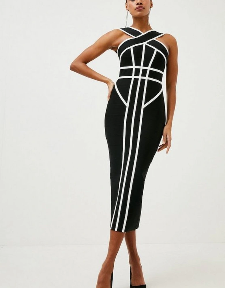 Tall Figure Form Bandage Cross Front Knit Midi Dress