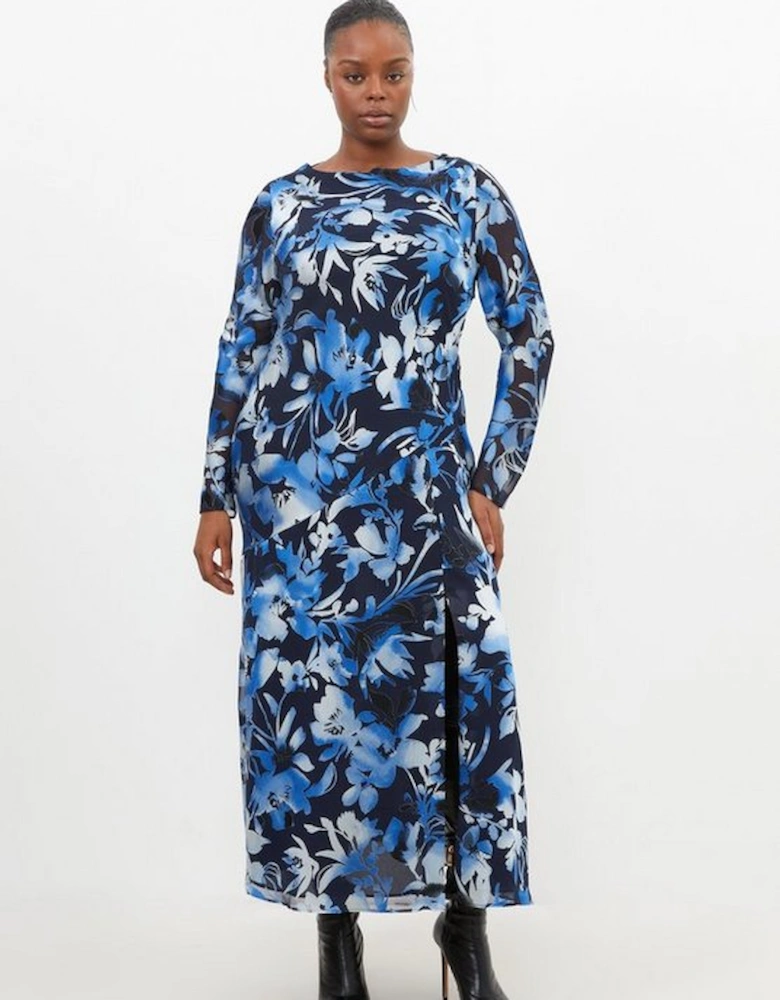 Plus Size Satin Floral Devore Woven Maxi Dress