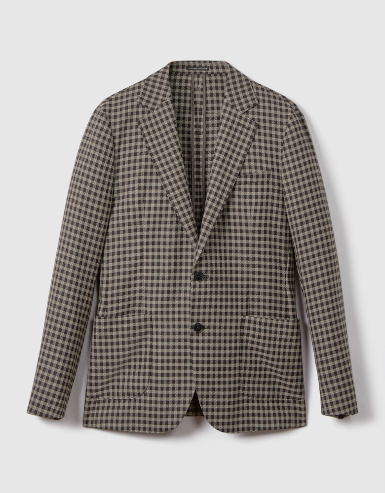 Wool Blend Check Single Breasted Blazer