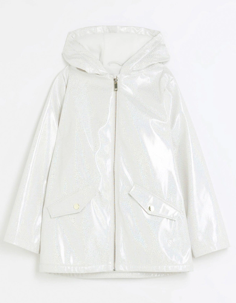 Girls Glitter Hooded Rain Coat - White