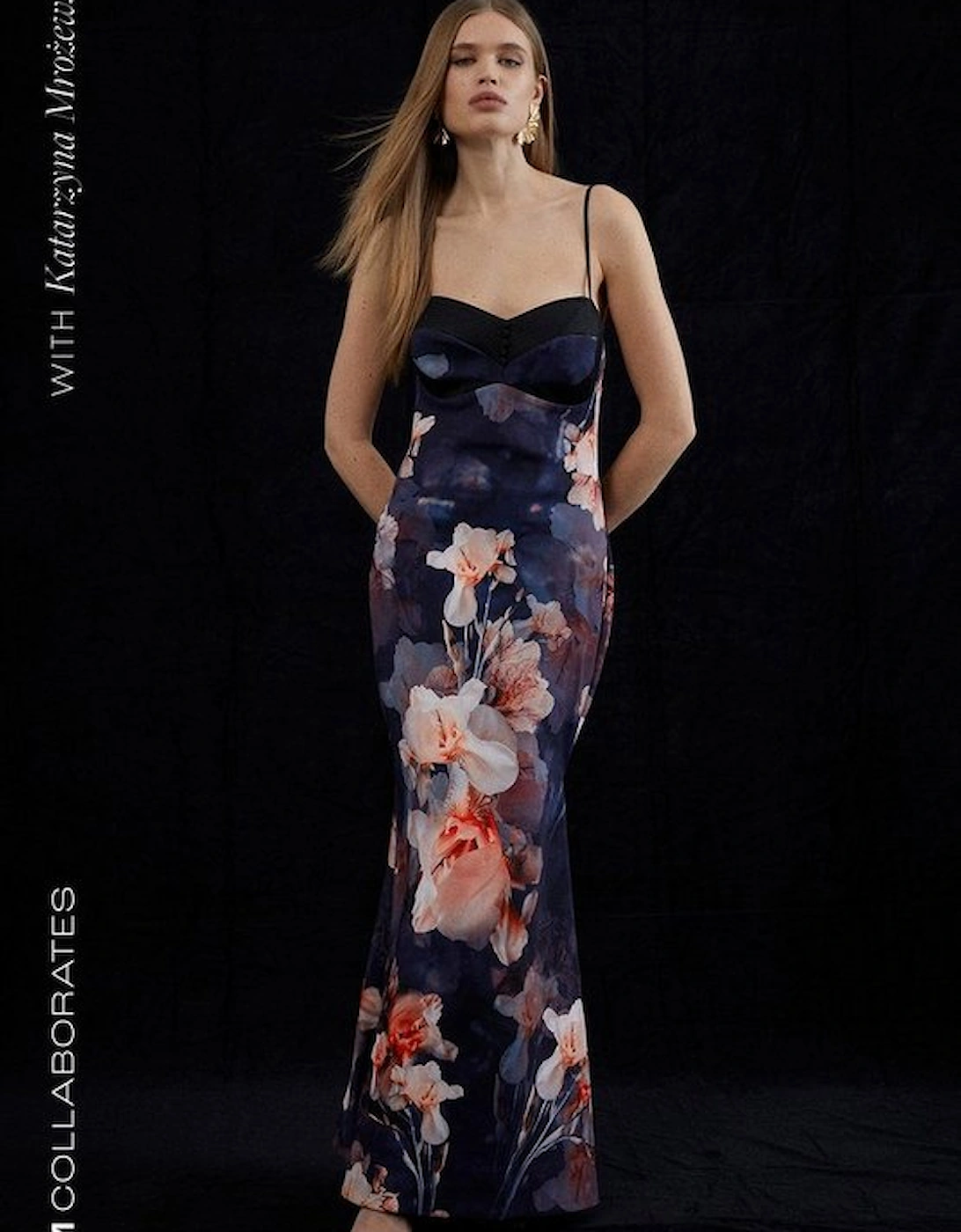 Contrast Satin Floral Bustier Woven Midi Dress, 5 of 4