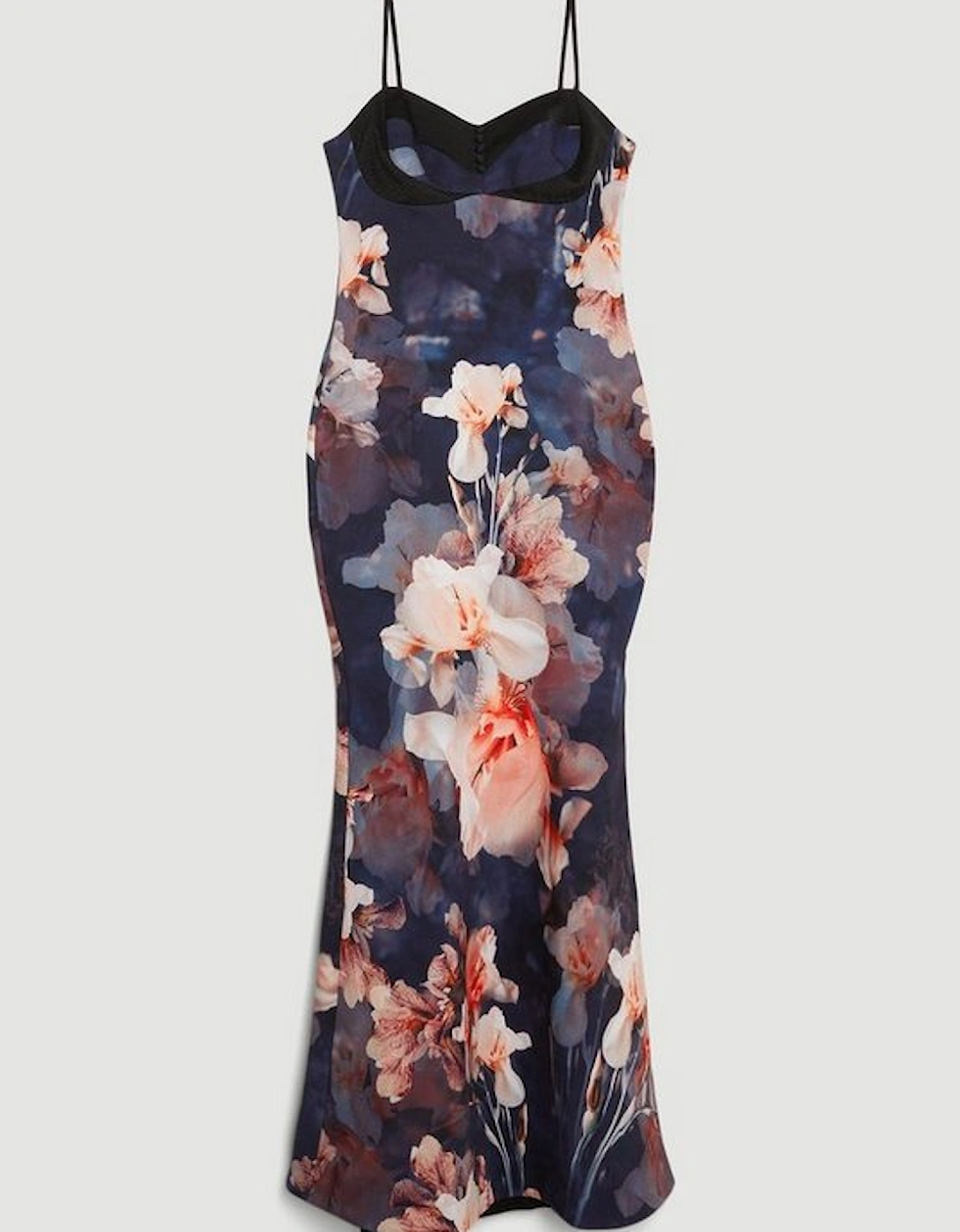 Contrast Satin Floral Bustier Woven Midi Dress
