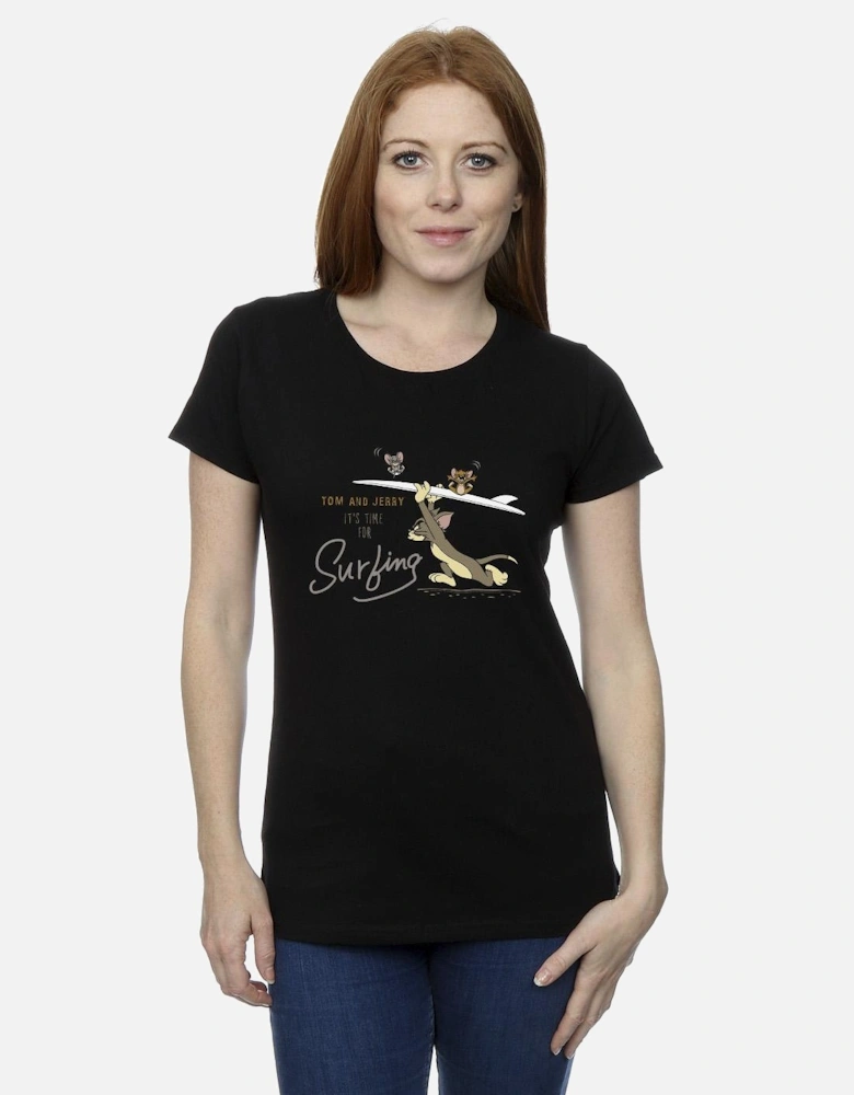 Tom And Jerry Womens/Ladies It?'s Time For Surfing Cotton T-Shirt