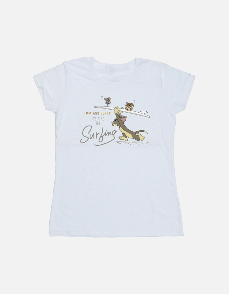 Tom And Jerry Womens/Ladies It?'s Time For Surfing Cotton T-Shirt