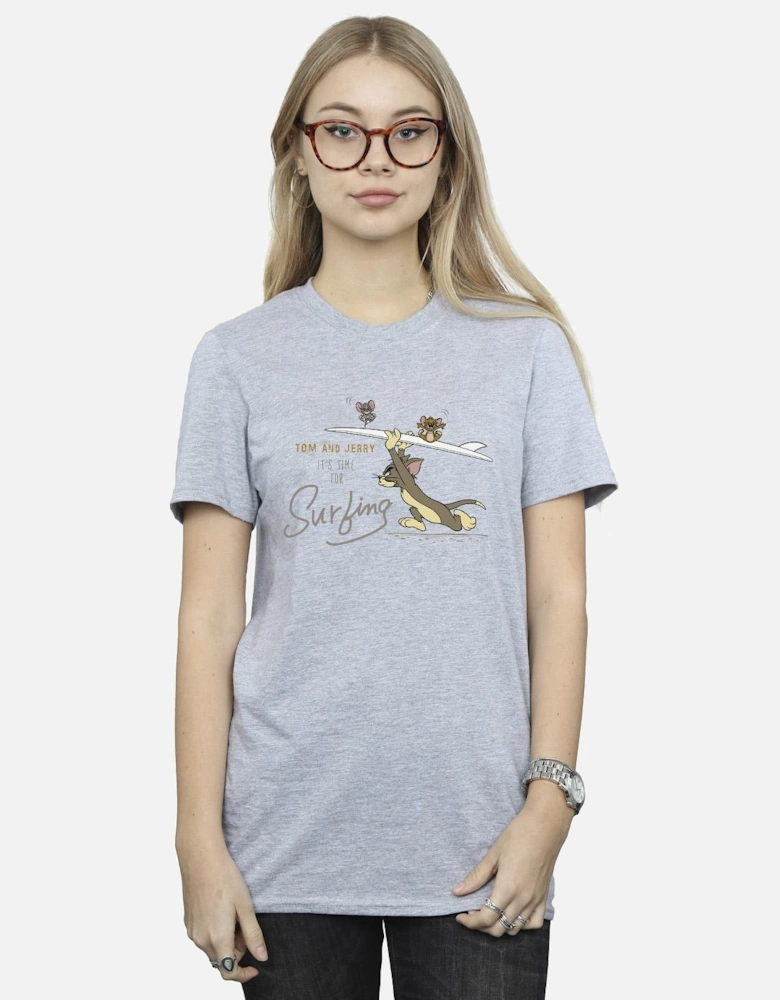 Tom And Jerry Womens/Ladies It?'s Time For Surfing Cotton Boyfriend T-Shirt