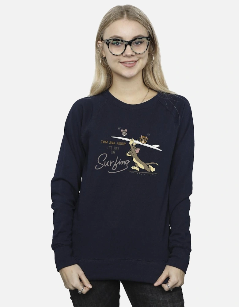 Tom And Jerry Womens/Ladies It?'s Time For Surfing Sweatshirt