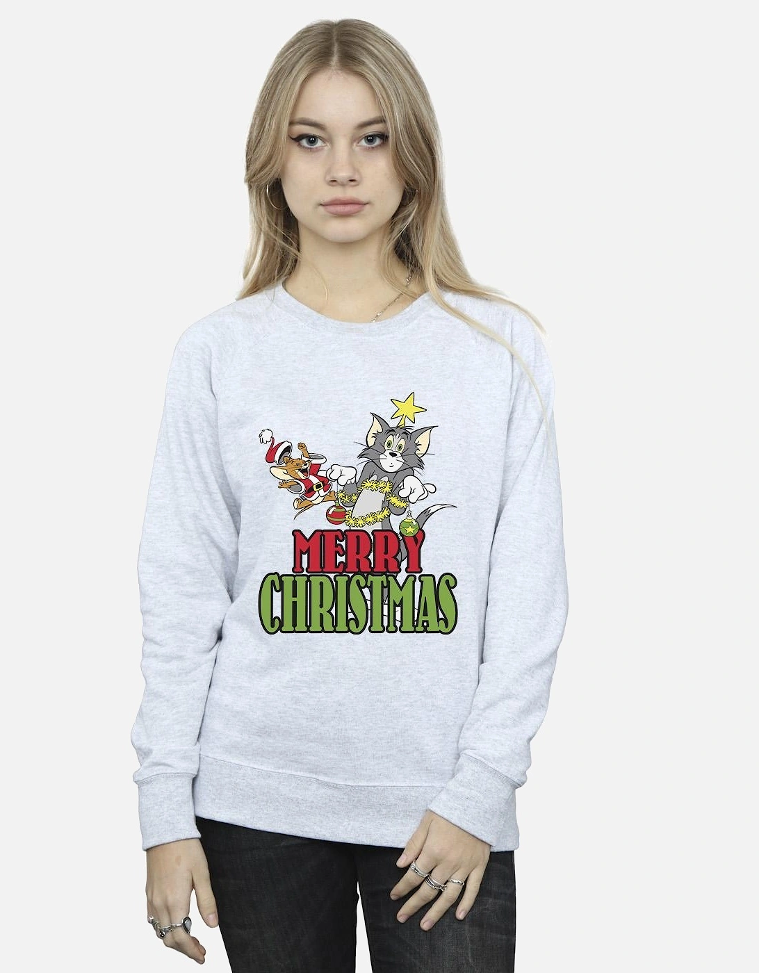 Tom And Jerry Womens/Ladies Merry Christmas Baubles Sweatshirt