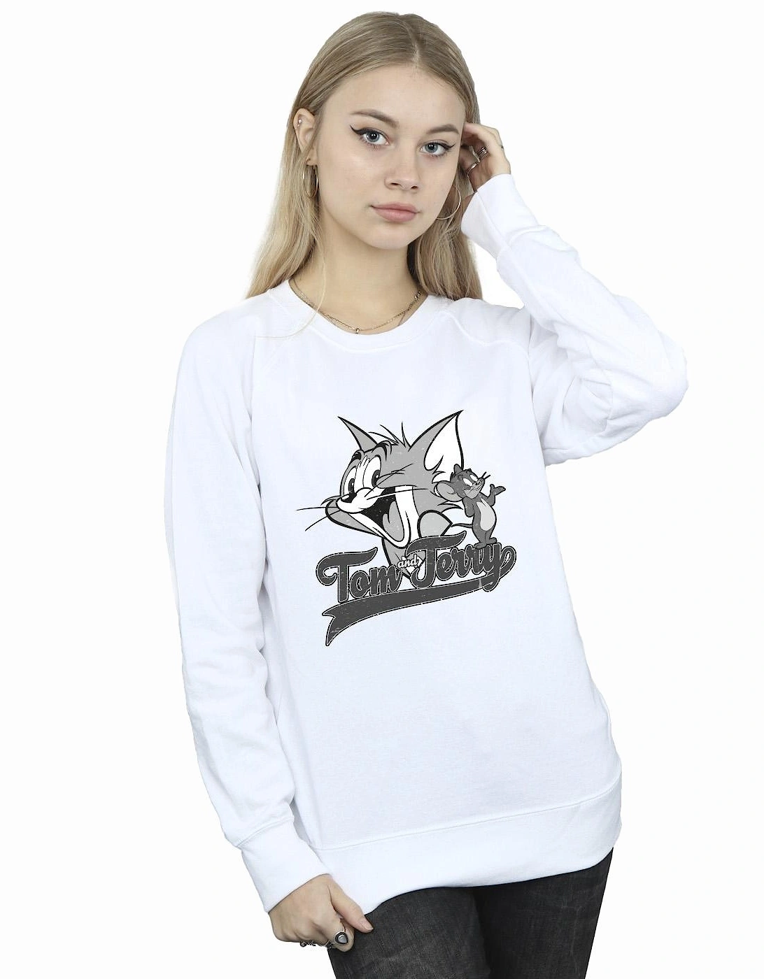 Tom And Jerry Womens/Ladies Greyscale Square Sweatshirt