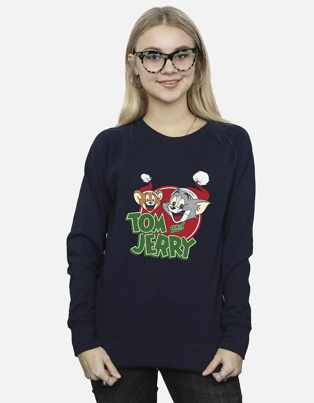 Tom And Jerry Womens/Ladies Christmas Hat Logo Sweatshirt