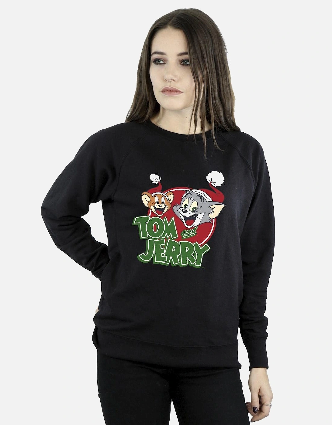 Tom And Jerry Womens/Ladies Christmas Hat Logo Sweatshirt