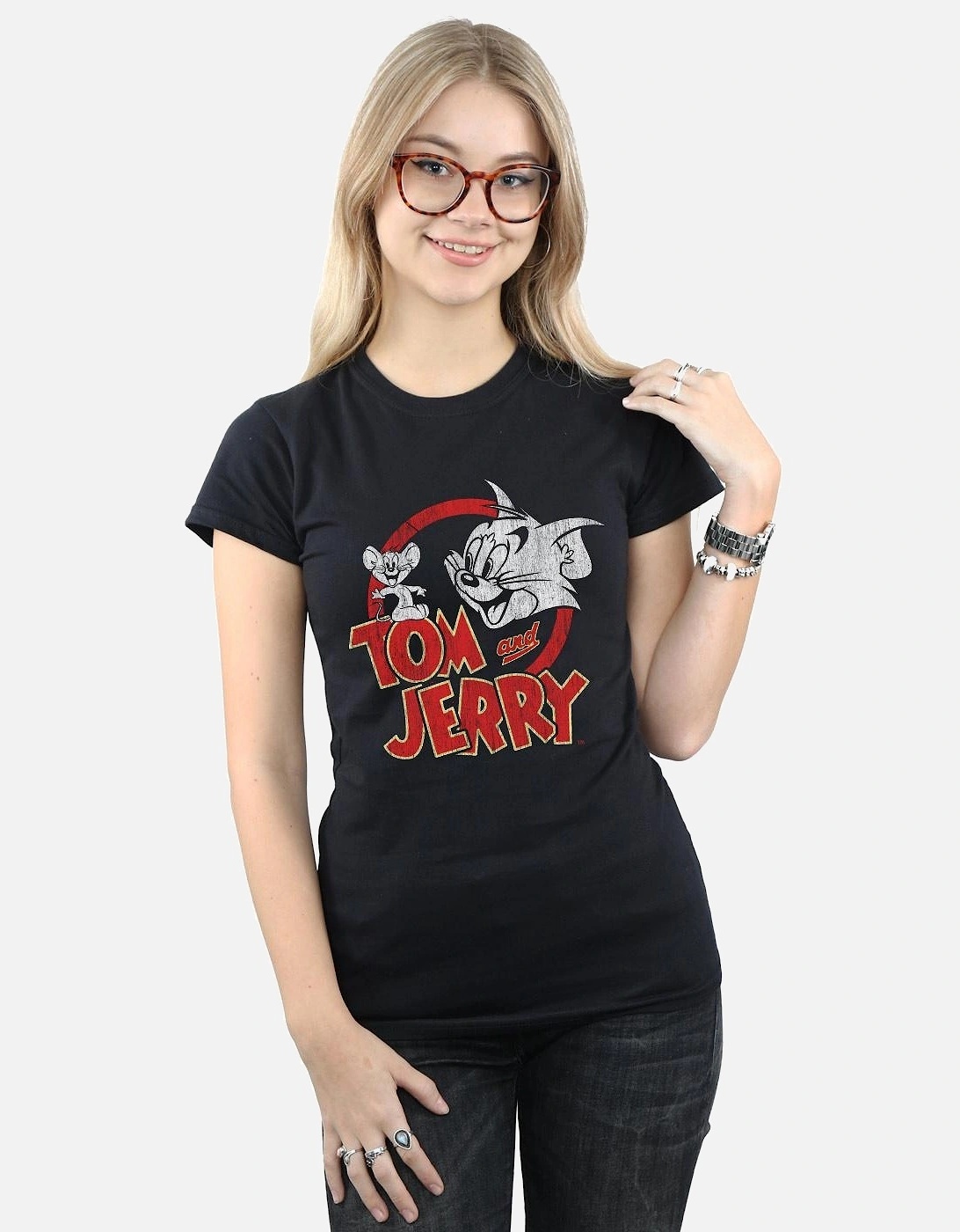 Tom And Jerry Womens/Ladies Distressed Logo Cotton T-Shirt