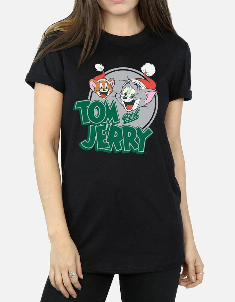 Tom And Jerry Womens/Ladies Christmas Greetings Cotton Boyfriend T-Shirt