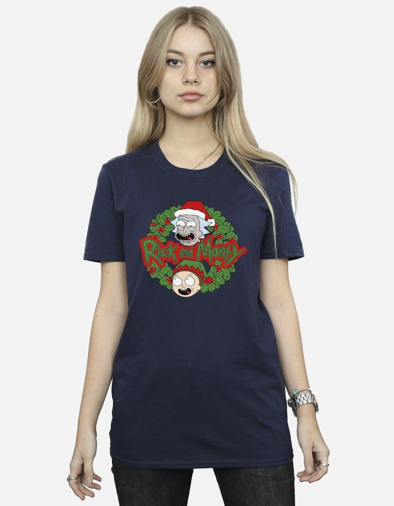 Womens/Ladies Christmas Wreath Cotton Boyfriend T-Shirt