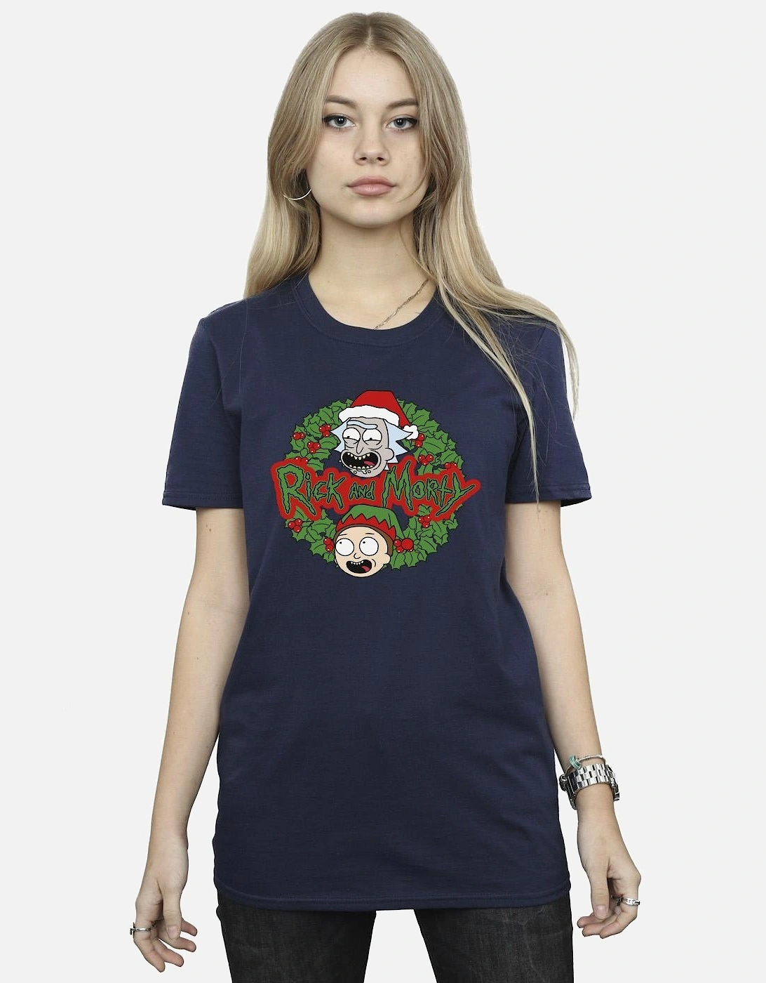 Womens/Ladies Christmas Wreath Cotton Boyfriend T-Shirt, 3 of 2