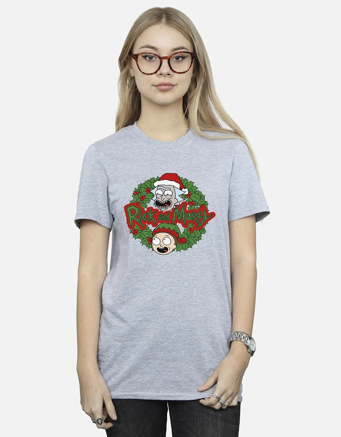 Womens/Ladies Christmas Wreath Cotton Boyfriend T-Shirt, 3 of 2