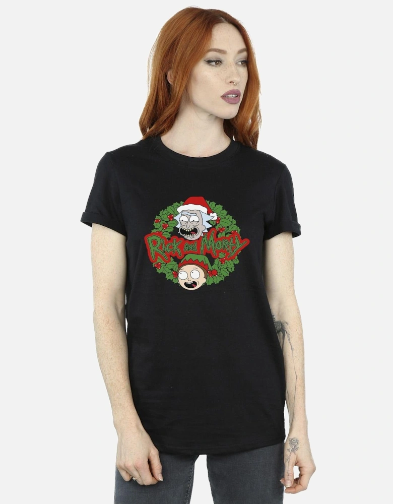Womens/Ladies Christmas Wreath Cotton Boyfriend T-Shirt