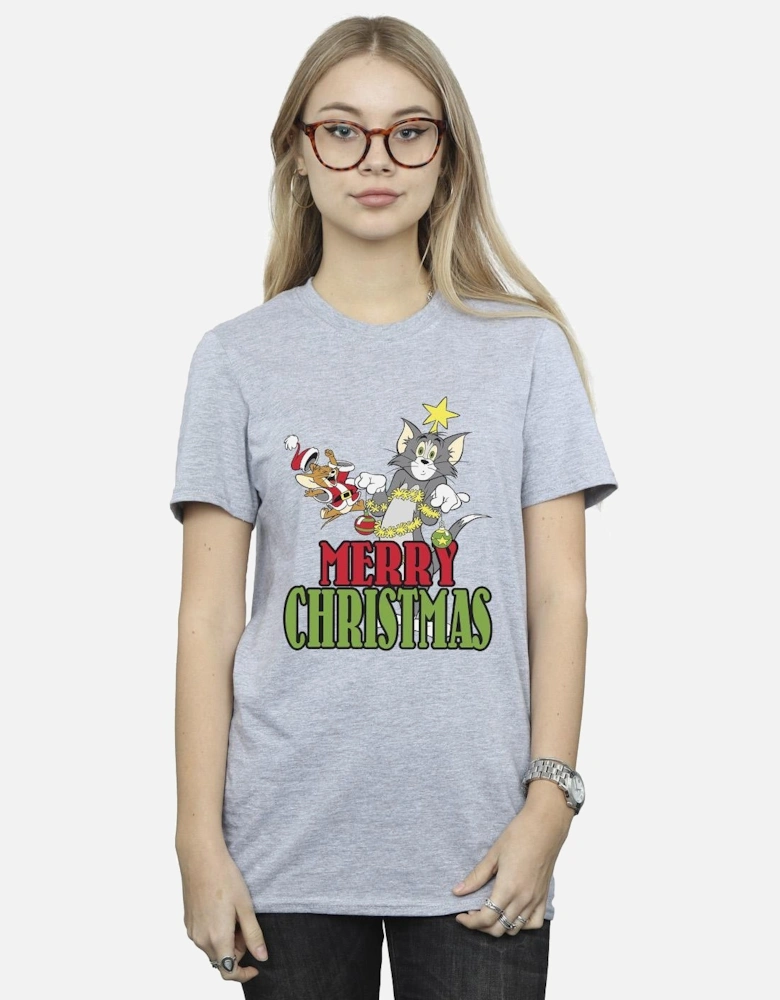 Tom And Jerry Womens/Ladies Merry Christmas Baubles Cotton Boyfriend T-Shirt