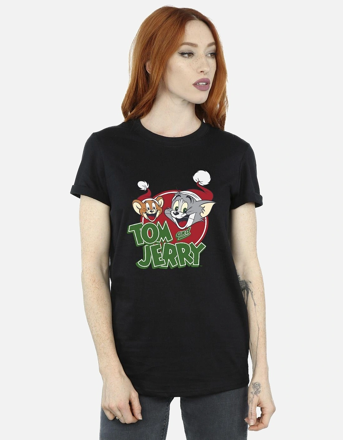 Tom And Jerry Womens/Ladies Christmas Hat Logo Cotton Boyfriend T-Shirt, 3 of 2