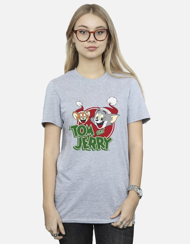Tom And Jerry Womens/Ladies Christmas Hat Logo Cotton Boyfriend T-Shirt