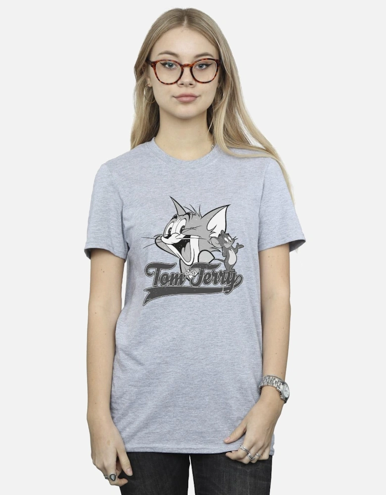 Tom And Jerry Womens/Ladies Greyscale Square Cotton Boyfriend T-Shirt