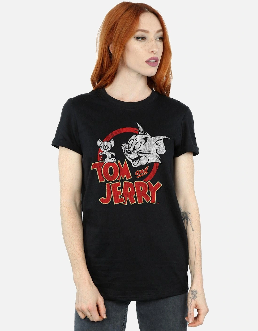 Tom And Jerry Womens/Ladies Distressed Logo Cotton Boyfriend T-Shirt