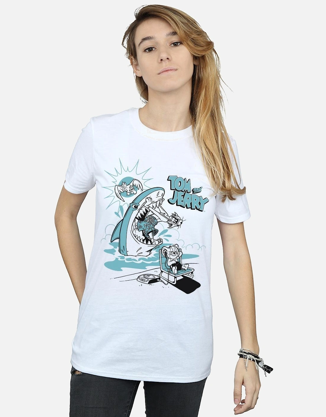 Tom And Jerry Womens/Ladies Summer Shark Cotton Boyfriend T-Shirt