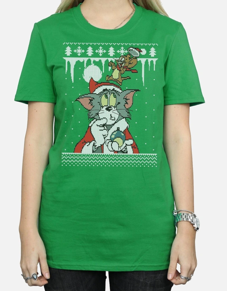 Tom And Jerry Womens/Ladies Christmas Fair Isle Cotton Boyfriend T-Shirt