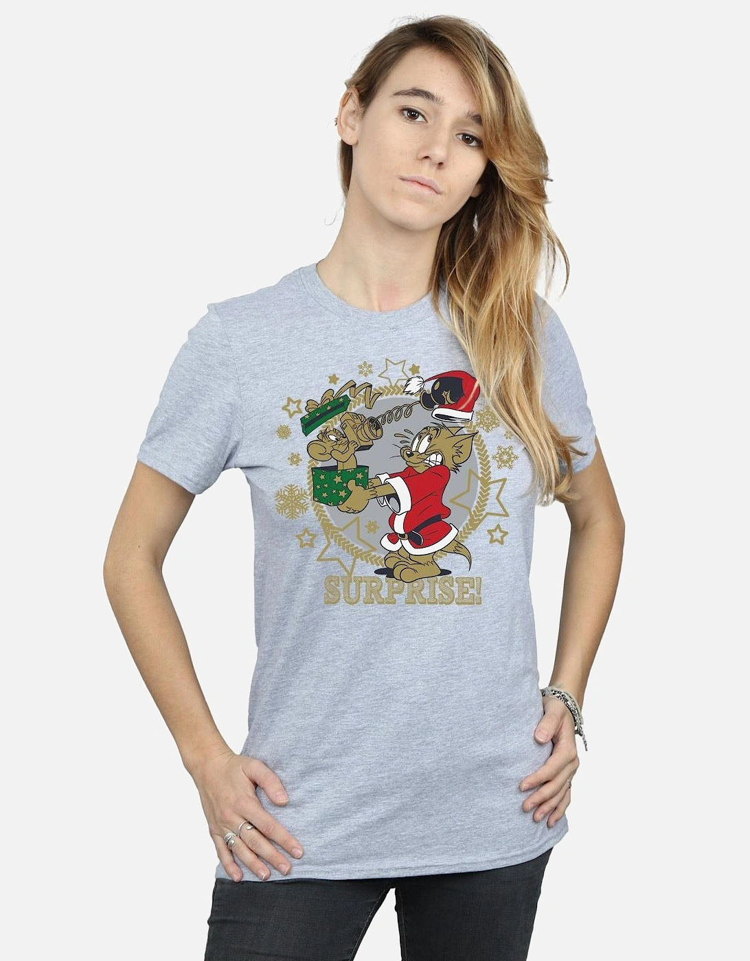 Tom And Jerry Womens/Ladies Christmas Surprise Cotton Boyfriend T-Shirt