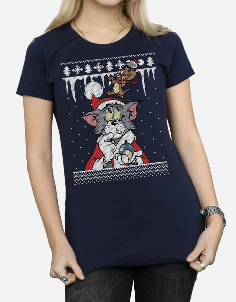 Tom And Jerry Womens/Ladies Christmas Fair Isle Cotton T-Shirt