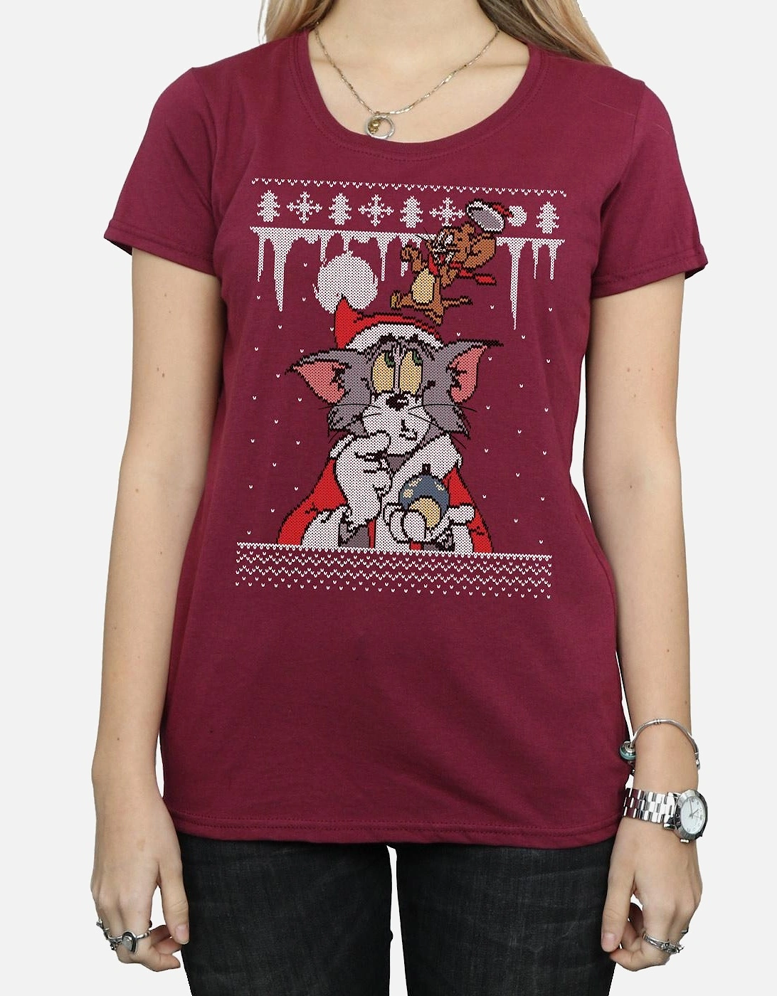 Tom And Jerry Womens/Ladies Christmas Fair Isle Cotton T-Shirt