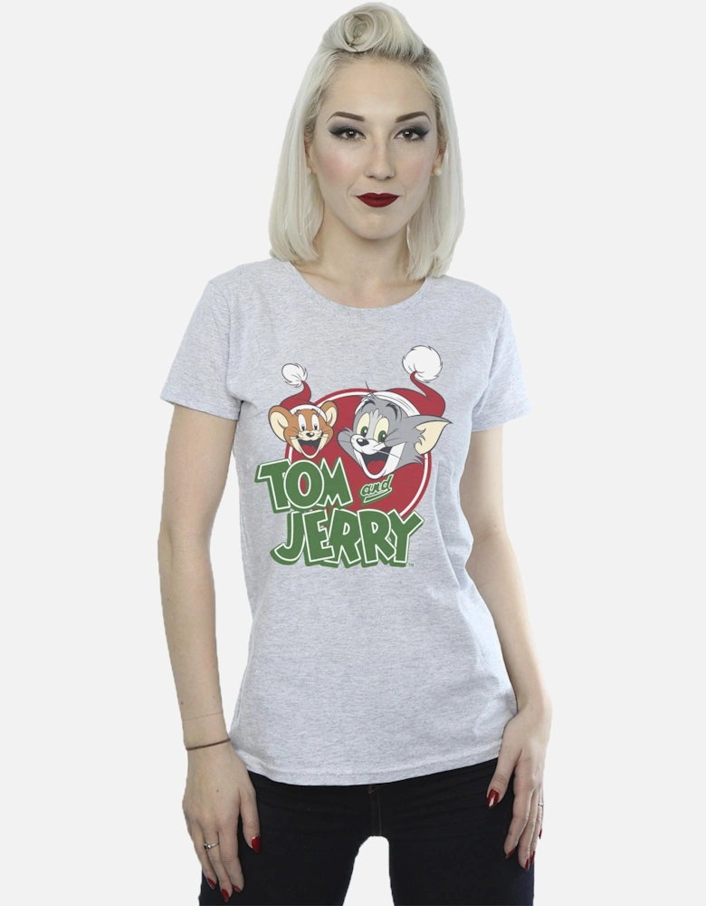 Tom And Jerry Womens/Ladies Christmas Hat Logo Cotton T-Shirt