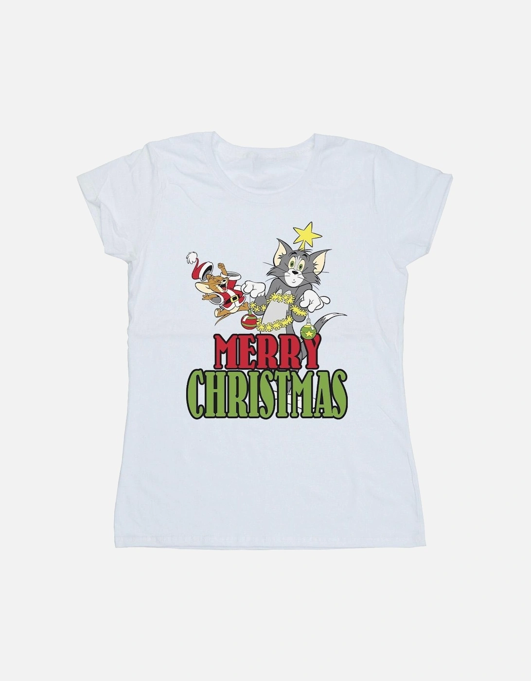 Tom And Jerry Womens/Ladies Merry Christmas Baubles Cotton T-Shirt, 4 of 3