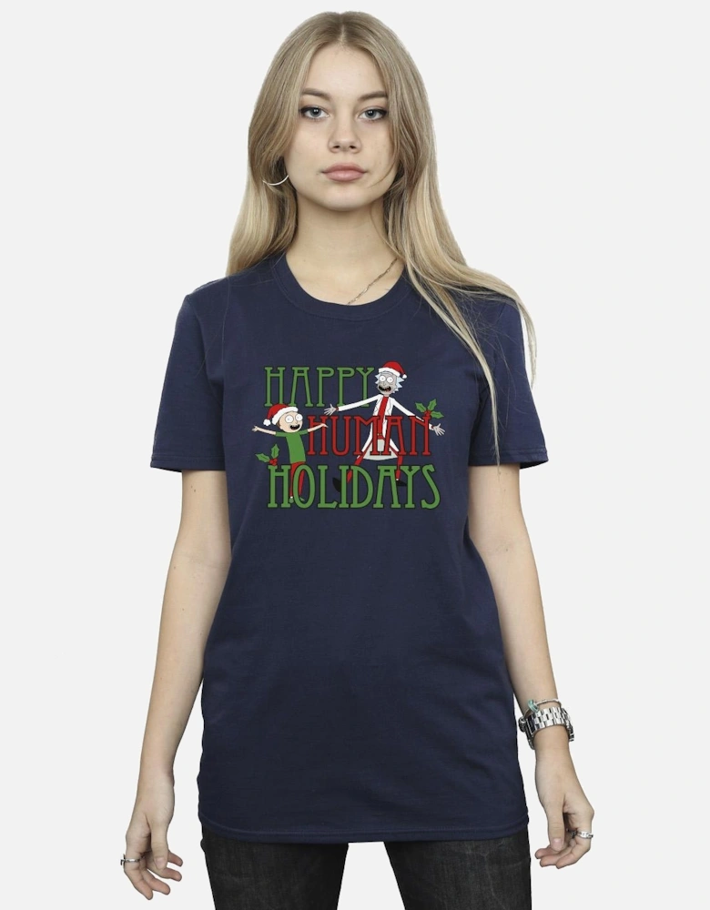 Womens/Ladies Happy Human Holidays Cotton Boyfriend T-Shirt