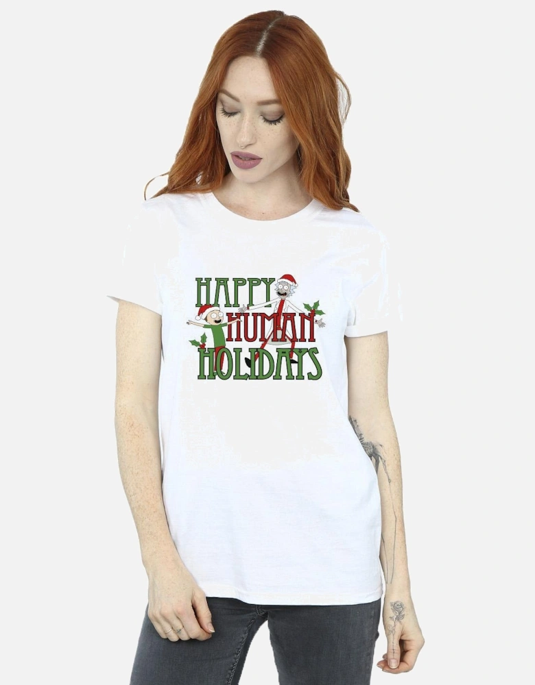 Womens/Ladies Happy Human Holidays Cotton Boyfriend T-Shirt