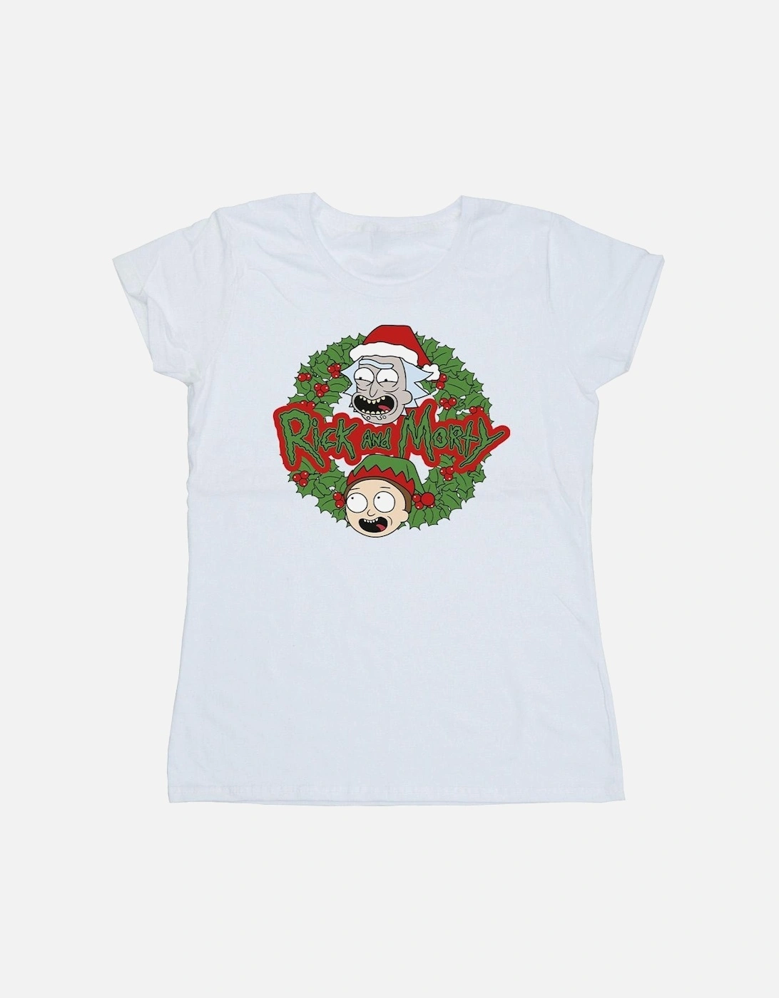Womens/Ladies Christmas Wreath Cotton T-Shirt, 4 of 3
