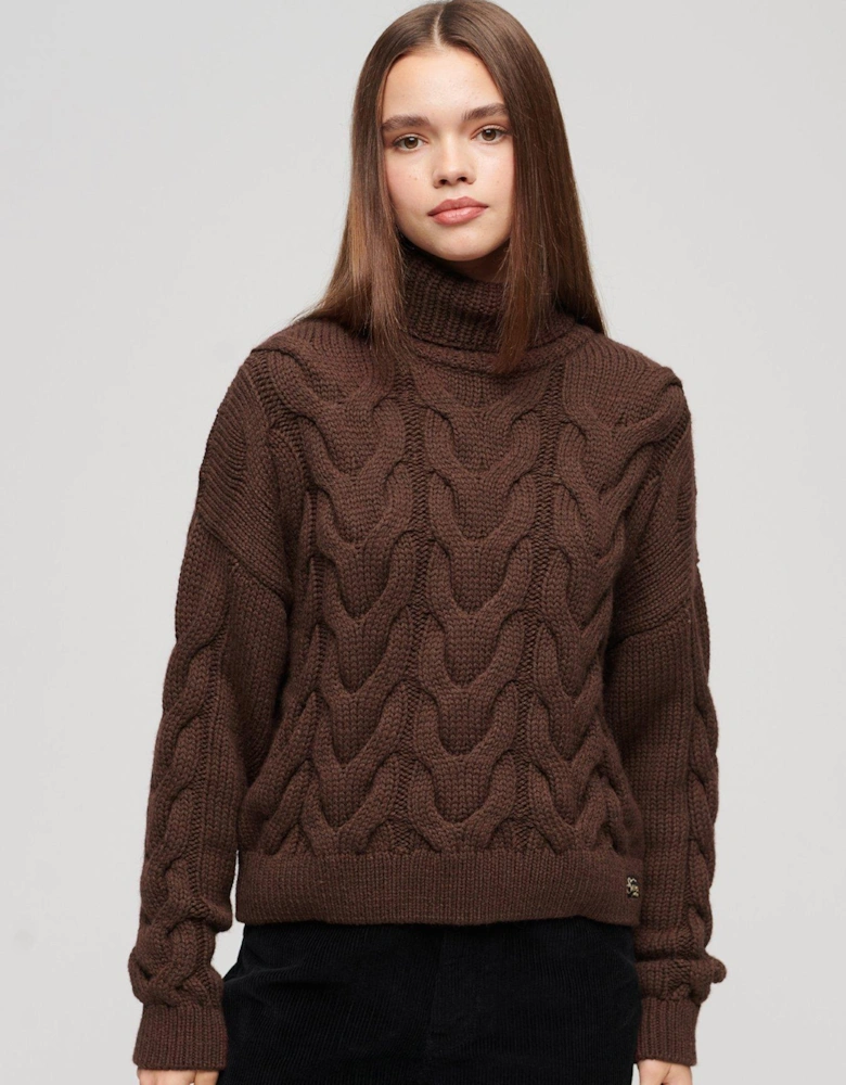 Chain Cable Knit Polo Jumper - Brown