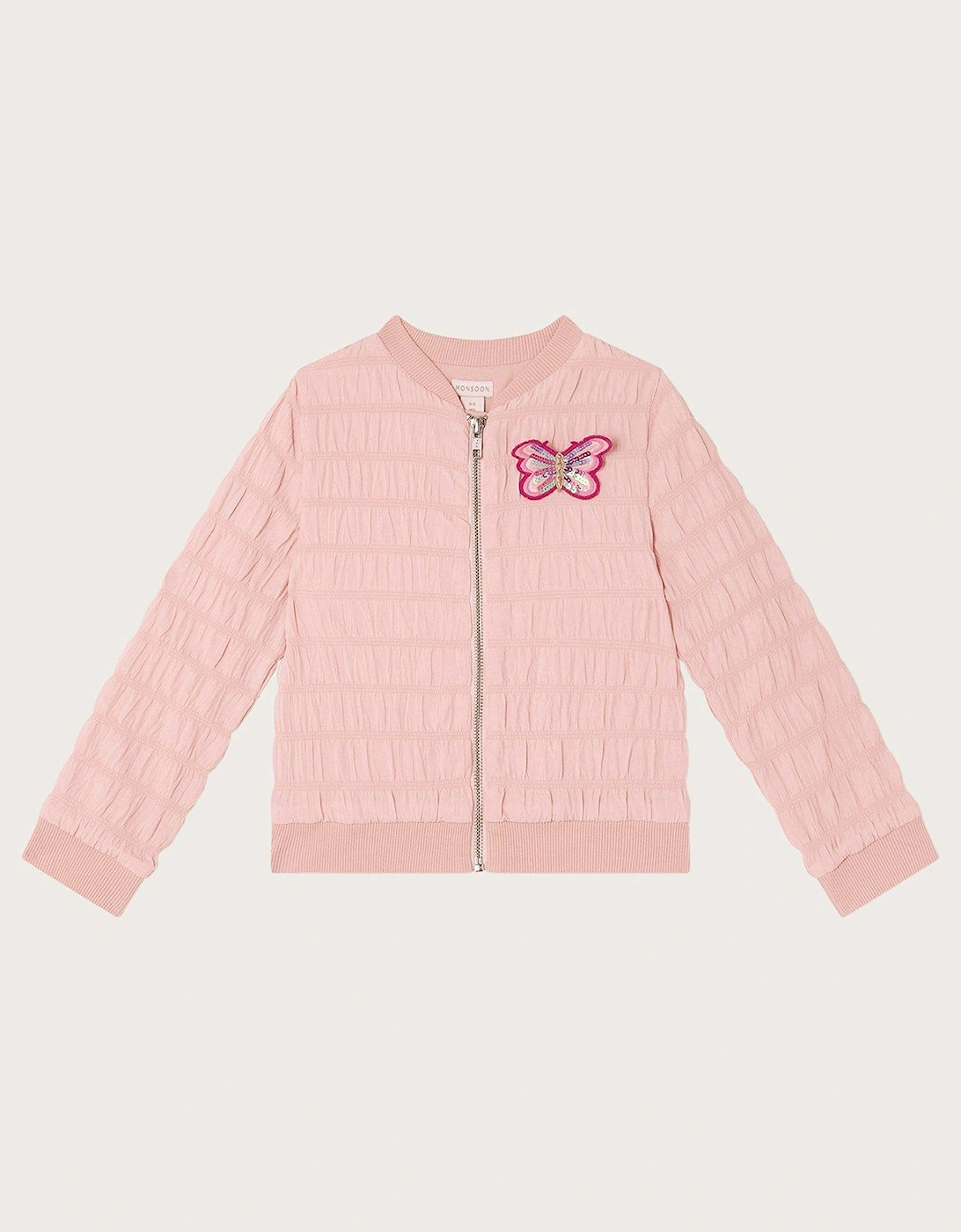 Girls Seersucker Badge Bomber Jacket - Pale Pink, 2 of 1