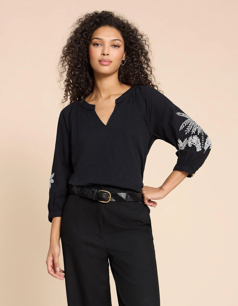 Millie Embroidered Top - Black