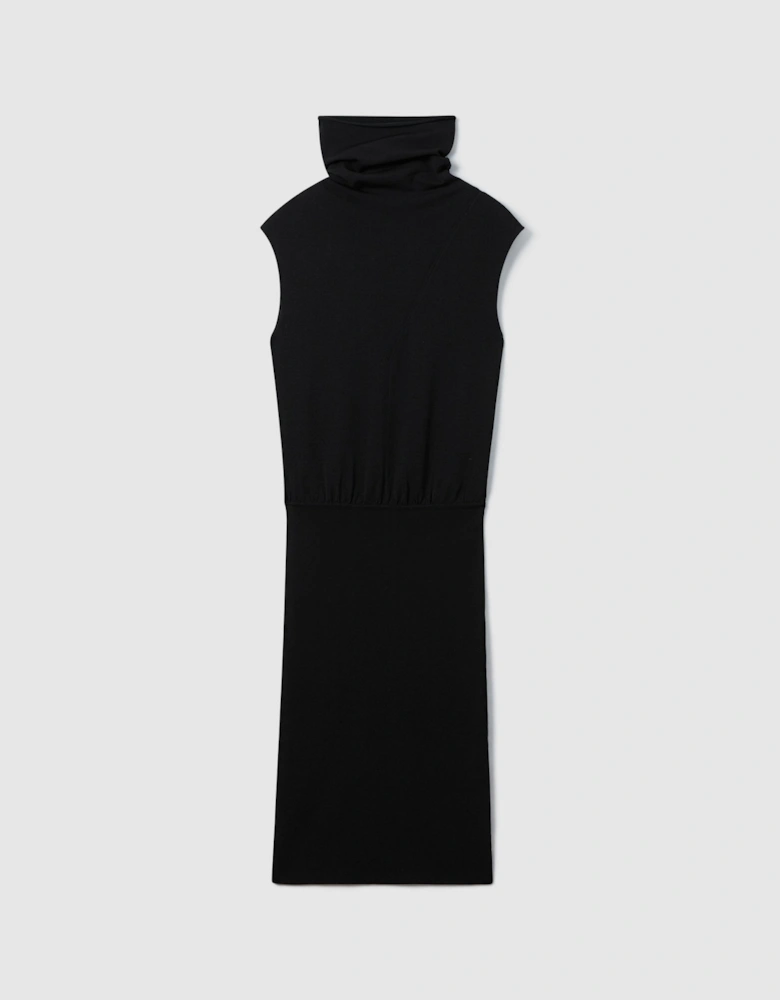 Roll Neck Draped Midi Dress